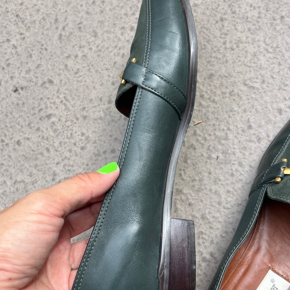 Etienne Aigner Enya Deep Green Suede Loafers With Brass Horse Hardware Size 9M main image 15